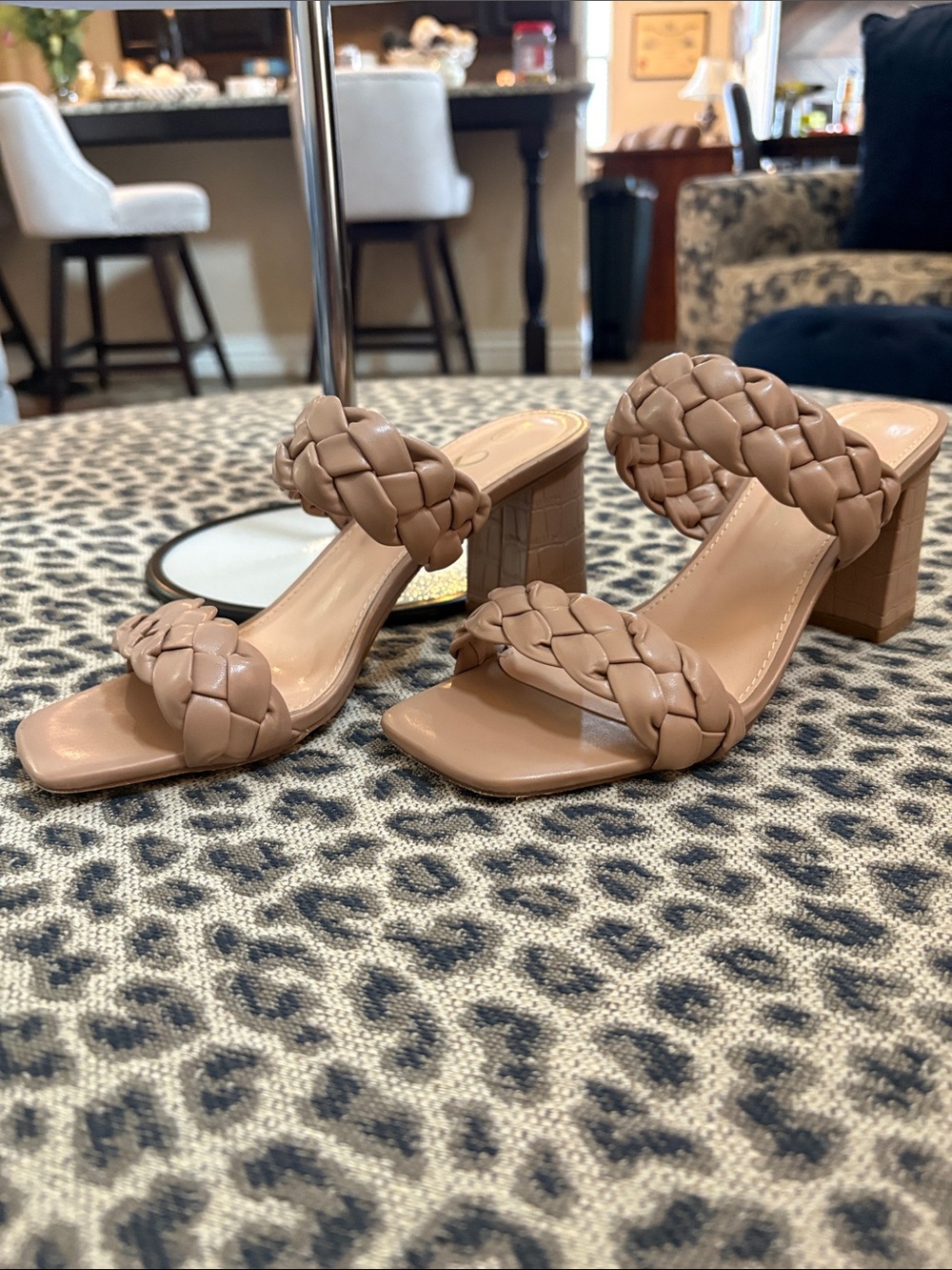 Braided Block Heel Slide Sandals - Taupe